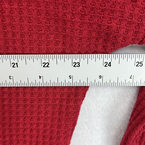 IWOLLENCE Women’s Waffle Knit Top Loose Long Sleeve Button Up Tie Top, Brick Red - Picture 11 of 12